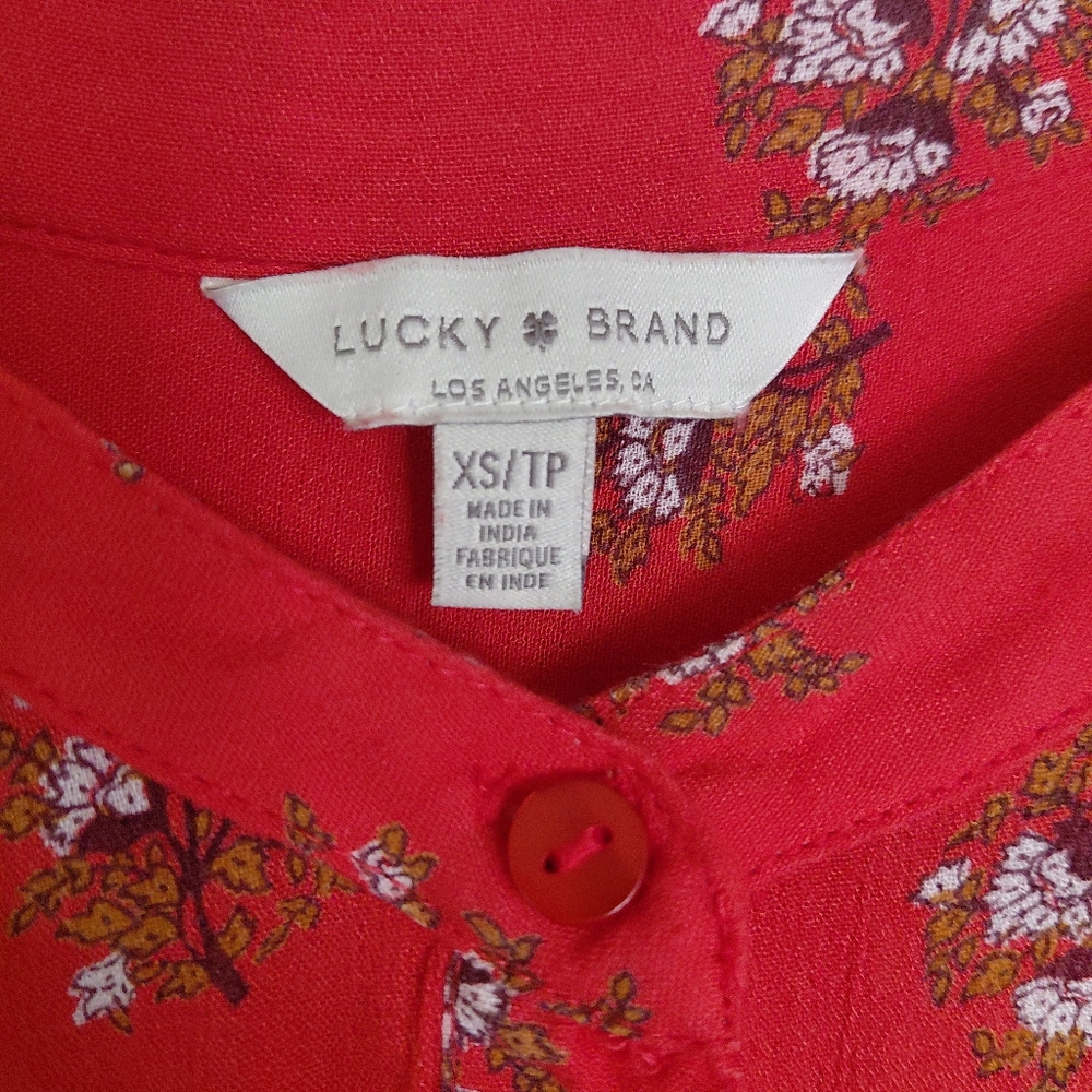 Lucky Brand Womens RED Printed Tiered Long Sleeve Button Down Dress Size XS TP - Picture 7 of 12